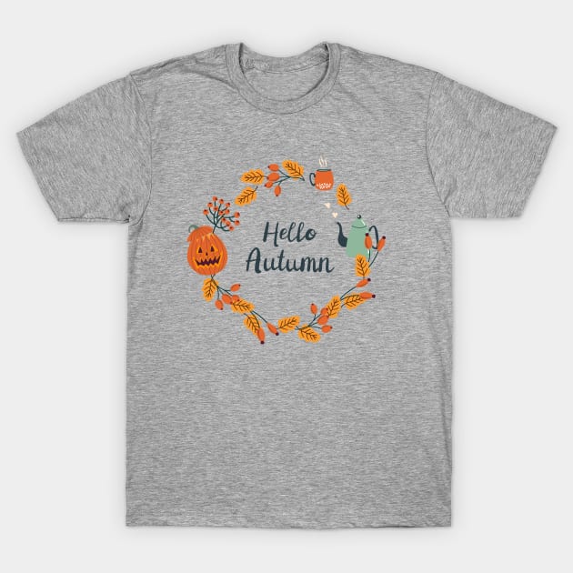 Hello Autumn wreath T-Shirt by DanielK